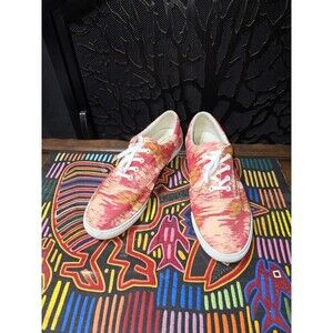 Bucketfeet Abstract Orange Peach Canvas Sneakers Womens 10 Lace Up Art Shoes
